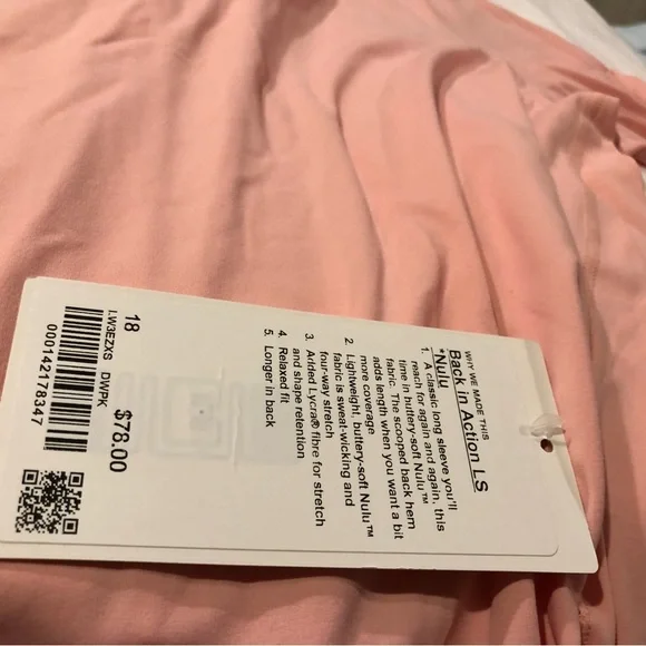 Lululemon NWT SZ 18 Pink long sleeve shirt - Picture 3 of 4